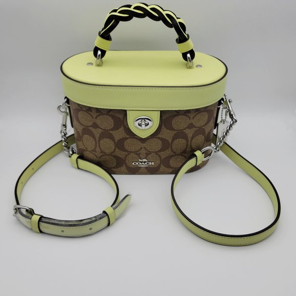 Coach CJ613 Signature Kay Crossbody Trunk Bag Khaki Pale Lime Handbag - Picture 1 of 7